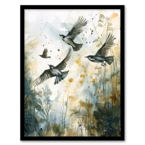 Wall Art & Pictures | Birds in Flight Autumn Watercolour Painting Framed Art Print | Artery8