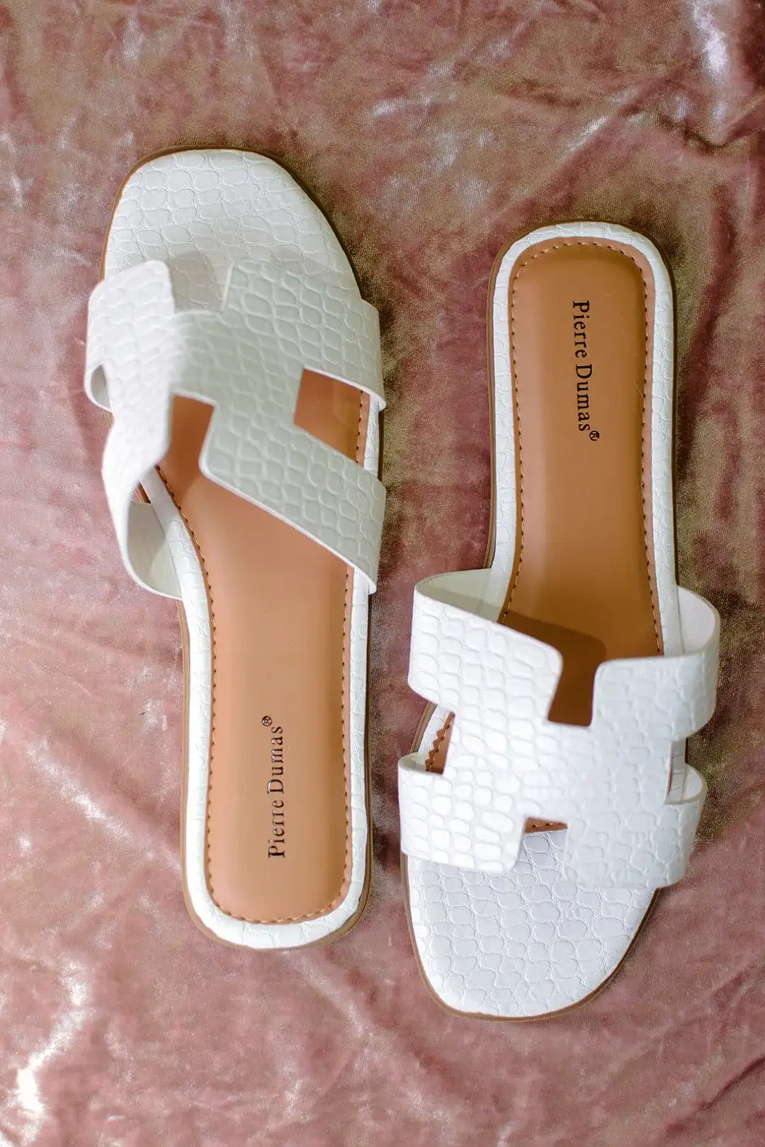 White Croc Slip On Sandals