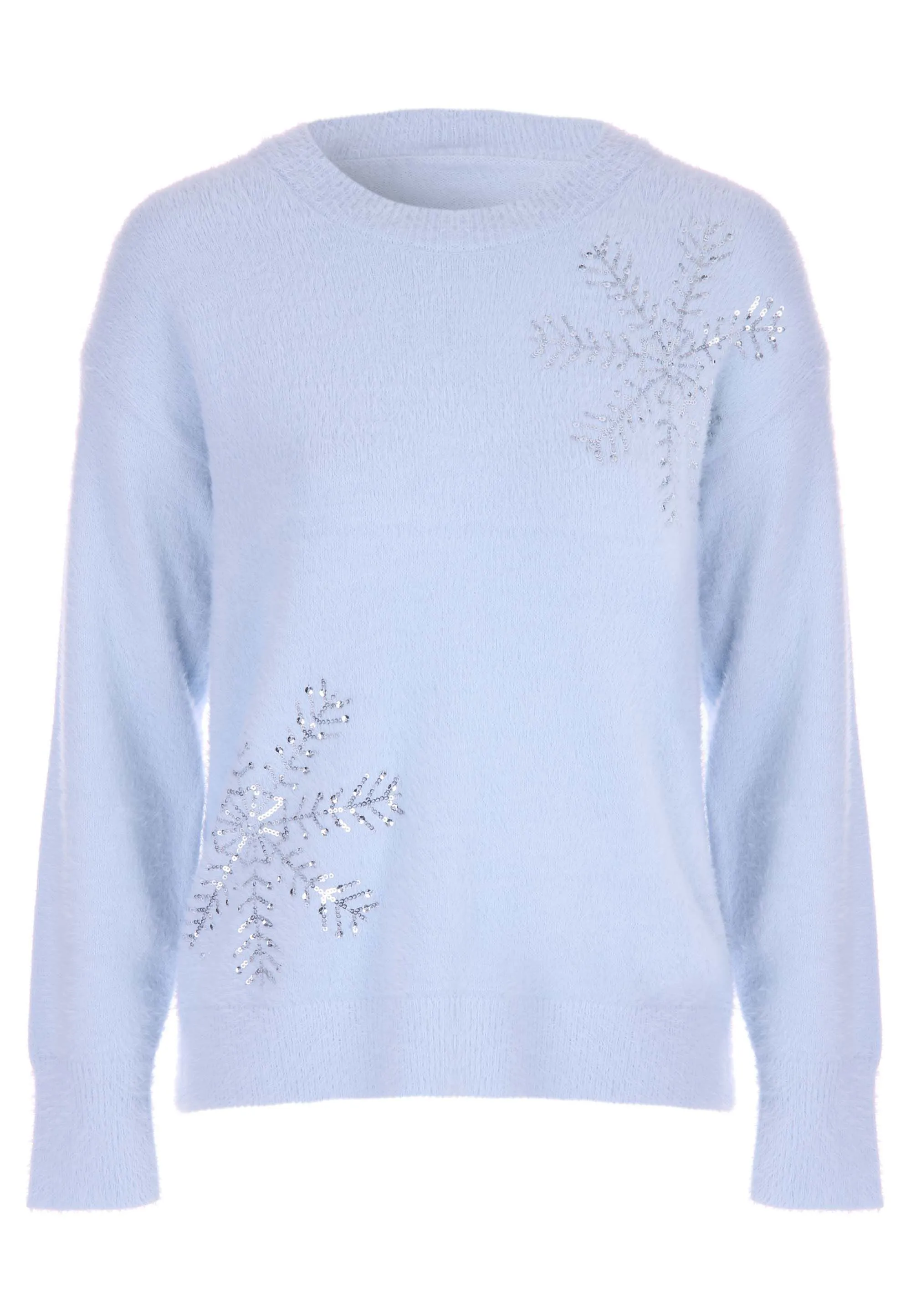 Womens Light Blue Sequin Snowflake Lash Knit Jumper