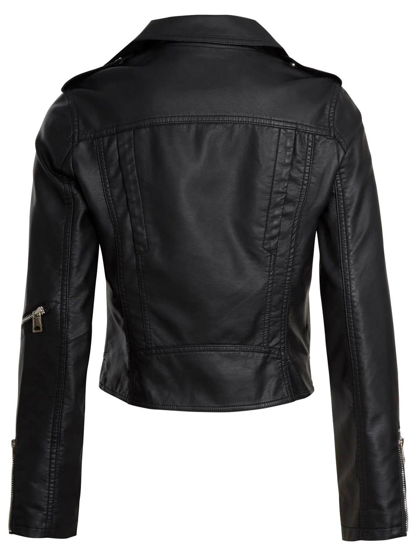 Zip Detailed Biker Jacket Faux leather, Black, UK Sizes 8 to 16